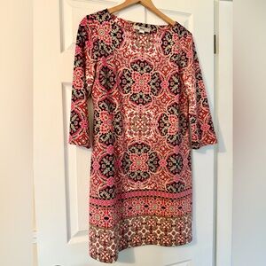 Elegant Pink and Black Patterned Long Sleeve Dress